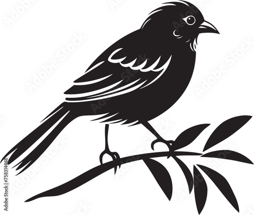 Serene Avian Symphony: Tropical Bird on Branch Black Logo Vector Design Ethereal Jungle Serenity: Cute Bird Perched on Branch Vector Black Logo Icon