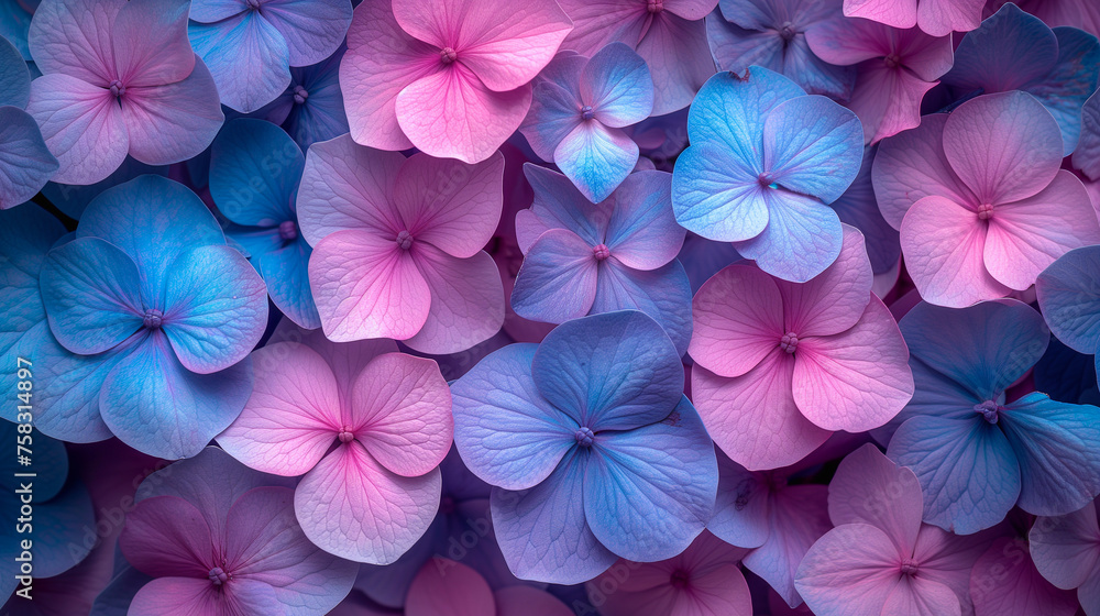 Blue and pink hydrangea flowers on a dark blue background Blue and pink hydrangea flowers on a dark blue background