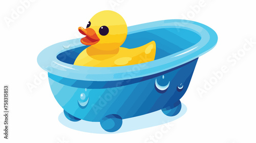 Flat icon A bright yellow rubber duck floating in a