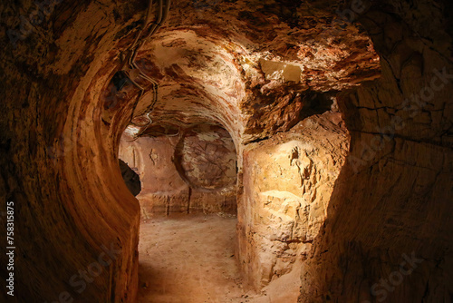 Tunnel of Tom's Working Opal Mine in Coober Pedy, South Australia photo
