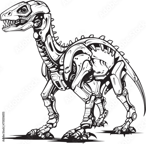 Mech-Tyranno Insignia: Black Logo Icon Design Depicting Robotic Dinosaur Evolution in Vector Techno-Dino Badge: Vector Black Logo Icon Design for Cutting-Edge Dinosaur Robotics © BABBAN