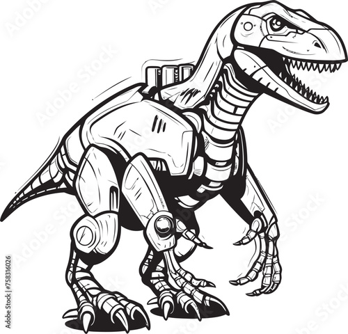 Robo-Dino Badge: Vector Black Logo Icon Design Representing Futuristic Dinosaur Innovation Cybernetic Dino Symbol: Black Logo Icon Design for Robotic Reptile Robotics in Vector © BABBAN