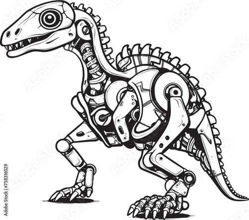 Futuristic Rex Symbol: Black Logo Icon Design Featuring Dinosaur Robotics in Vector Graphics Cyber-Raptor Badge: Vector Black Logo Icon Design Depicting Futuristic Dinosaur Technology © BABBAN