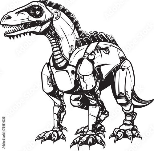 Cybernetic Dino Symbol: Black Logo Icon Design for Robotic Reptile Robotics in Vector Mech-Saurus Badge: Vector Black Logo Icon Design Illustrating Robotic Dinosaur Evolution © BABBAN