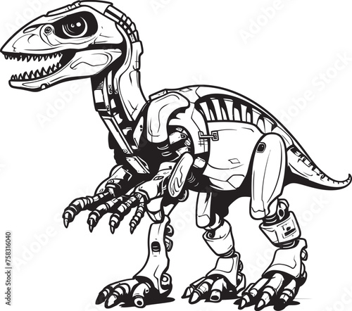 Cyber-Dino Badge: Vector Black Logo Icon Design Depicting Futuristic Reptile Robotics Mech-Rex Symbol: Black Logo Icon Design for Robotic Dinosaur Evolution in Vector Graphics © BABBAN