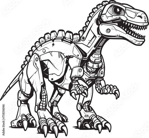 Robo-Saur Symbol: Black Logo Icon Design Featuring Robotic Dinosaur Innovation in Vector Cyber-Dino Badge: Vector Black Logo Icon Design Depicting Futuristic Reptile Robotics © BABBAN
