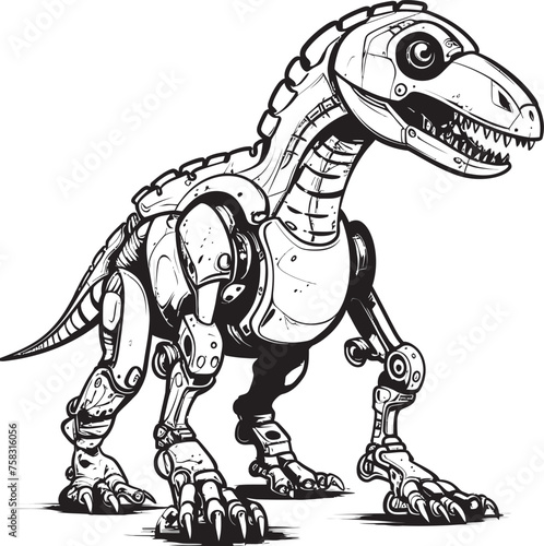 Techno-Tyranno Symbol: Black Logo Icon Design Featuring Futuristic Dinosaur Robotics in Vector Robo-Dino Symbol: Vector Black Logo Icon Design for Robotic Dinosaur Evolution