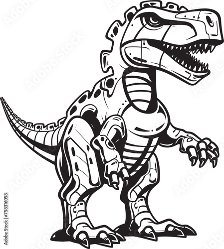 Cyber-Rex Symbol: Black Logo Icon Design Illustrating Robotic Dinosaur Evolution in Vector Mech-Saur Badge: Vector Black Logo Icon Design Depicting Robotic Dinosaur Innovation © BABBAN
