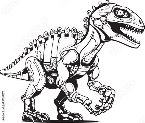 Cyber-Raptor Symbol: Vector Black Logo Icon Design Depicting Futuristic Dinosaur Technology Mech-Tyranno Badge: Black Logo Icon Design Illustrating Robotic Dinosaur Evolution in Vector © BABBAN