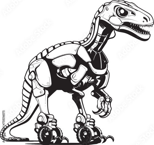 Robo-Saur Badge: Black Logo Icon Design Representing Robotic Dinosaur Innovation in Vector Robo-Rex: Vector Black Logo Icon Design Depicting Futuristic Dinosaur Robotics © BABBAN
