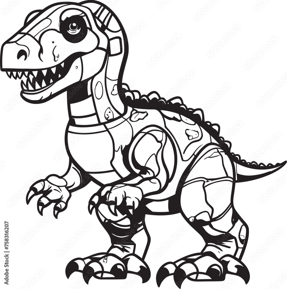 Fototapeta premium Futuristic Rex Badge: Black Logo Icon Design for Dinosaur Robotics in Vector Graphics Cyber-Raptor Symbol: Vector Black Logo Icon Design Depicting Futuristic Dinosaur Technology