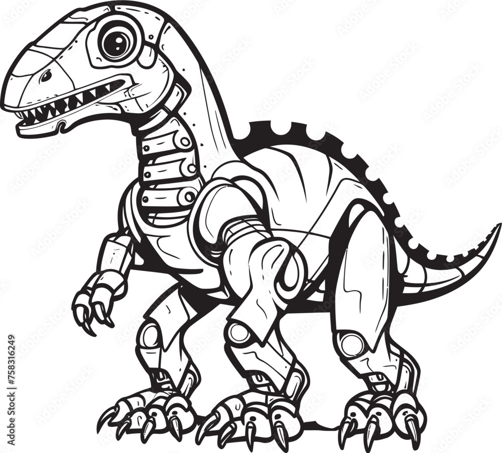 Fototapeta premium Mech-Saurus Crest: Vector Black Logo Icon Design for Robotics Enterprises Robo-Dino Power Symbol: Black Logo Icon Design for Technology Brands