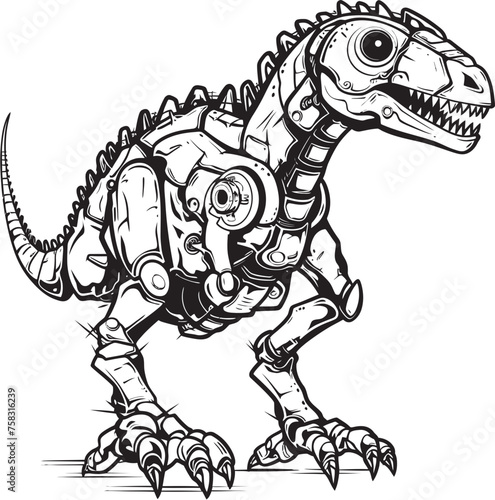 Mech-Rex: Black Logo Icon Design Featuring Robotic Dinosaur in Vector Format  © BABBAN