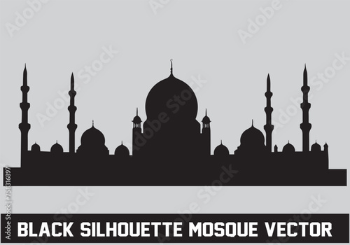 Mosque silhouette black color for islamic design Vector