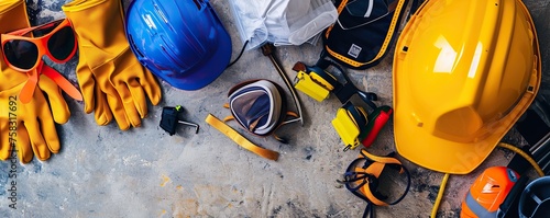 Standard construction worker safety equipment to protect workers from work accidents photo