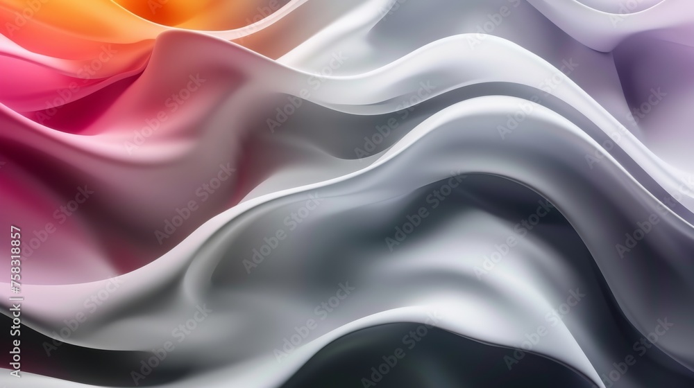 Obraz premium Elegant waves of white and pink in abstract art design. Seamless color blending in calming abstract illustration. Abstract elegance with soft gray and pink tones in fluid art
