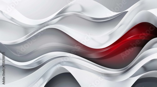 Dynamic white abstract wave design with red accent for modern backgrounds. Artistic digital waves with dark gradient for creative visuals. Contemporary abstract flow with rich color contrast.