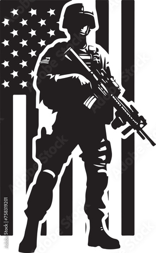 black and white soldier with american flag clip art preview