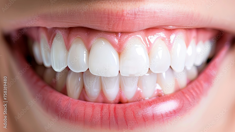Beautiful female smile with healthy teeth. Close-up teeth after whitening procedure. Dentistry concept. Image symbolizes oral care dentistry. Can be used for advertising, marketing or presentation. Beautiful female smile with healthy teeth. Close-up teeth after whitening procedure. Dentistry concept. Image symbolizes oral care dentistry. Can be used for advertising, marketing or presentation.