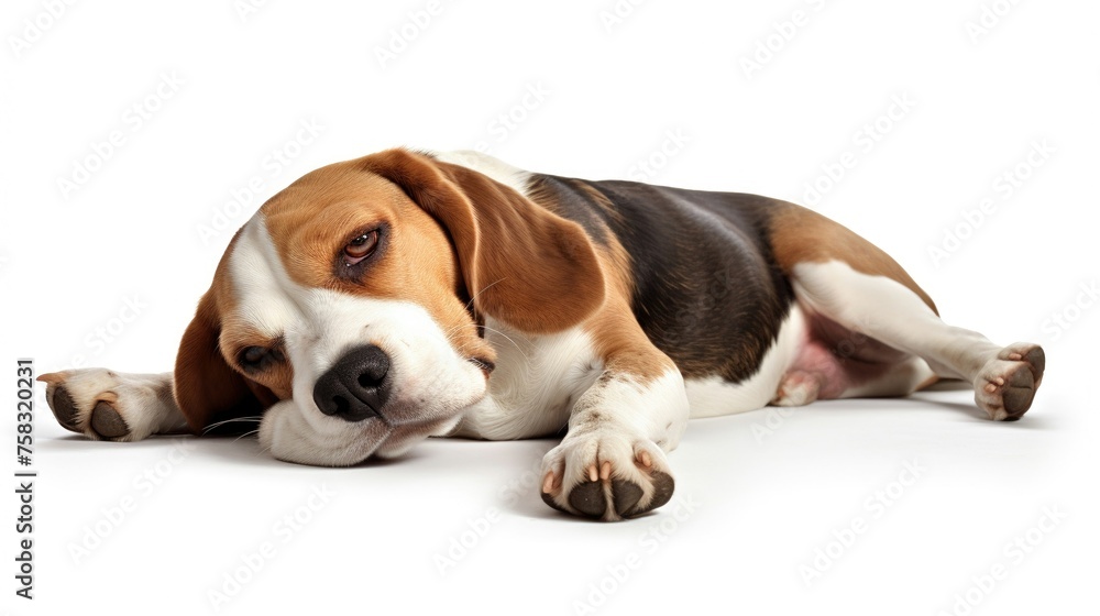 3D model of a content Beagle dog laying belly-up eyes closed in bliss