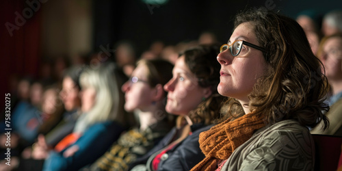 An audience listening to a lecture in a cinema