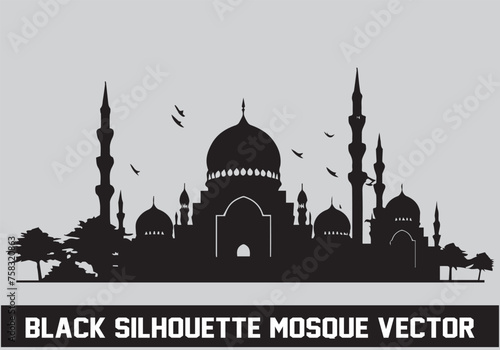 Mosque silhouette black color for islamic design Vector