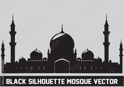 Mosque silhouette black color for islamic design Vector