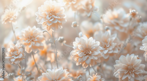 A soft and delicate beige floral background presents a dreamy, elegant setting © alex