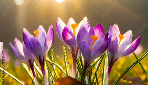 Purple crocus flowers in spring