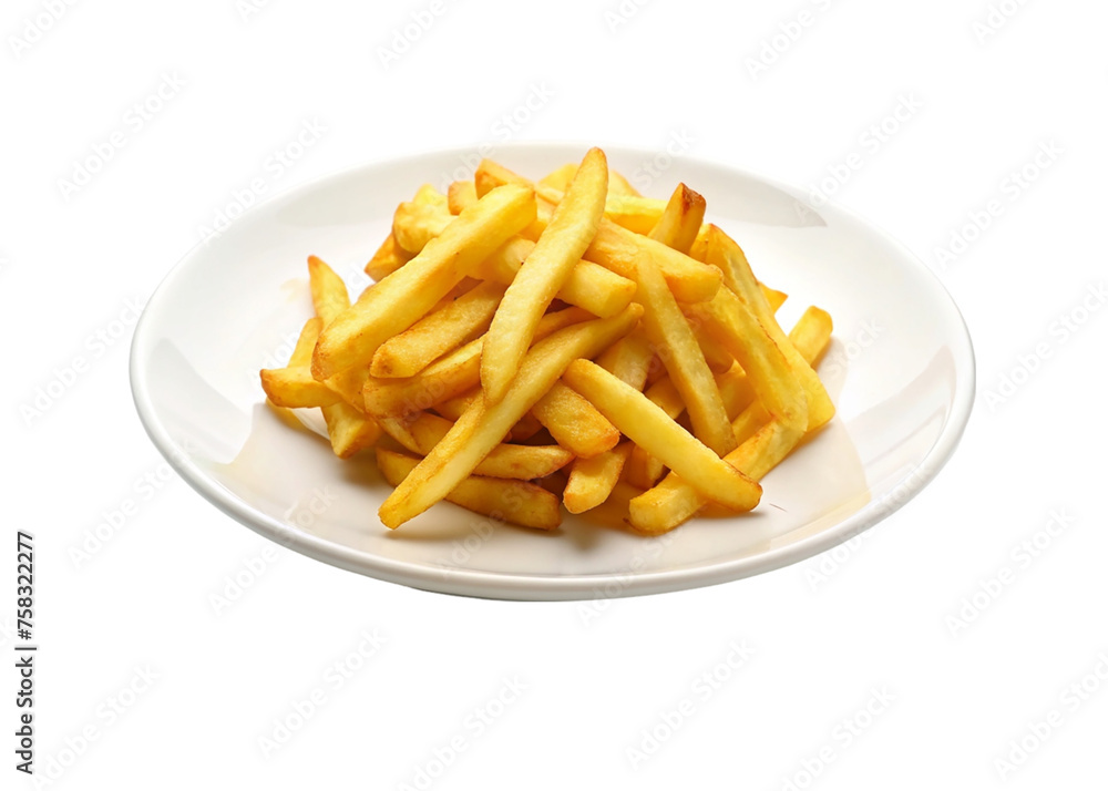 French fries potatoes on a plate isolated on a transparent background. French fries potatoes on a plate isolated on a transparent background.