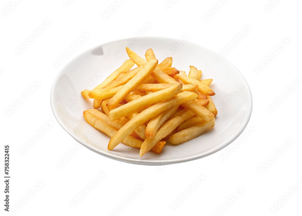 French fries potatoes on a plate isolated on a transparent background. French fries potatoes on a plate isolated on a transparent background.