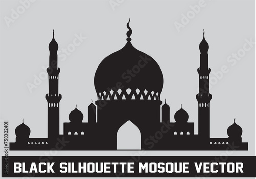 Mosque silhouette black color for islamic design Vector