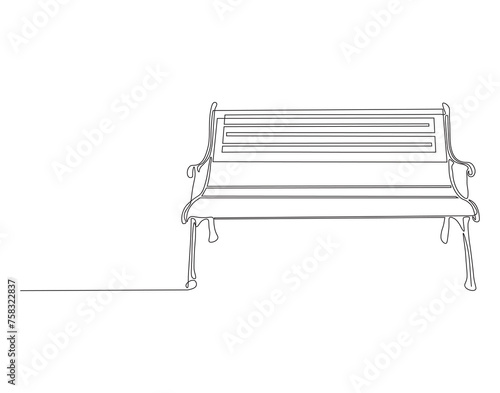 Continuous Line Drawing Of Bench In Park. One Line Of Bench. Bench Park Continuous Line Art. Editable Outline.