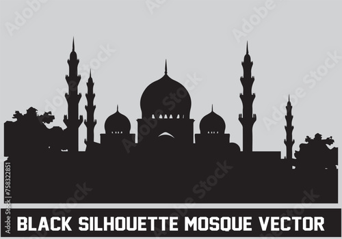 Mosque silhouette black color for islamic design Vector