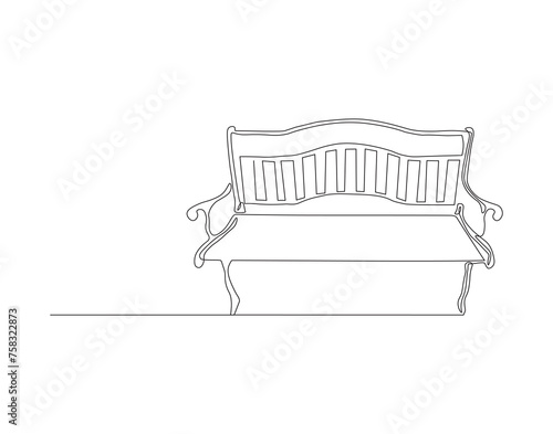 Continuous Line Drawing Of Bench In Park. One Line Of Bench. Bench Park Continuous Line Art. Editable Outline.