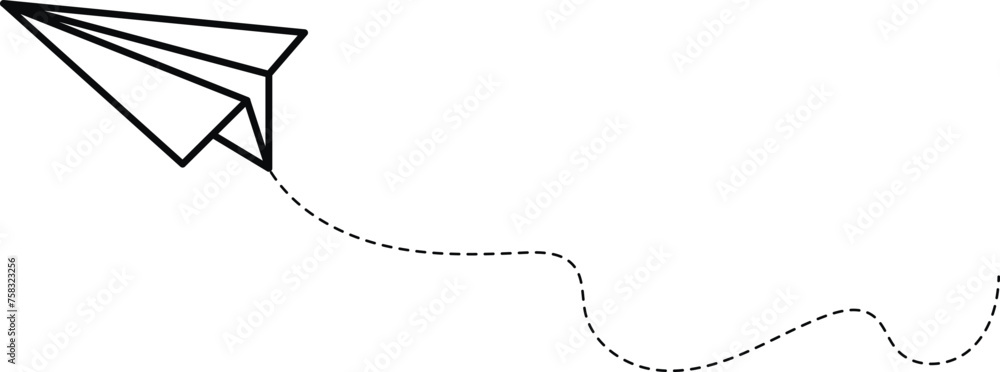 Paper plane with dotted line. Vector Illustration. - obrazy, fototapety, plakaty 