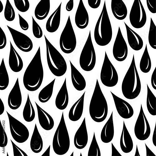 Creative surface art texture with irregular black droplets tightly placed close together over white background. Black and white seamless vector pattern.