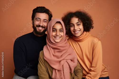 portrait of happy middle eastern family, one color background , copy space --ar 3:2 --v 5.2 Job ID: 0b824265-1d08-4b46-ad43-396f58c0d923 © Nia™