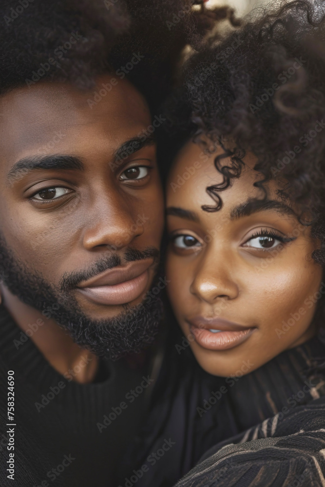 Selfie of a romantic and attractive young African American couple. Vertical image Selfie of a romantic and attractive young African American couple. Vertical image