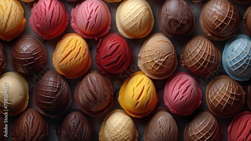 a close-up of a bunch of different colored ice cream