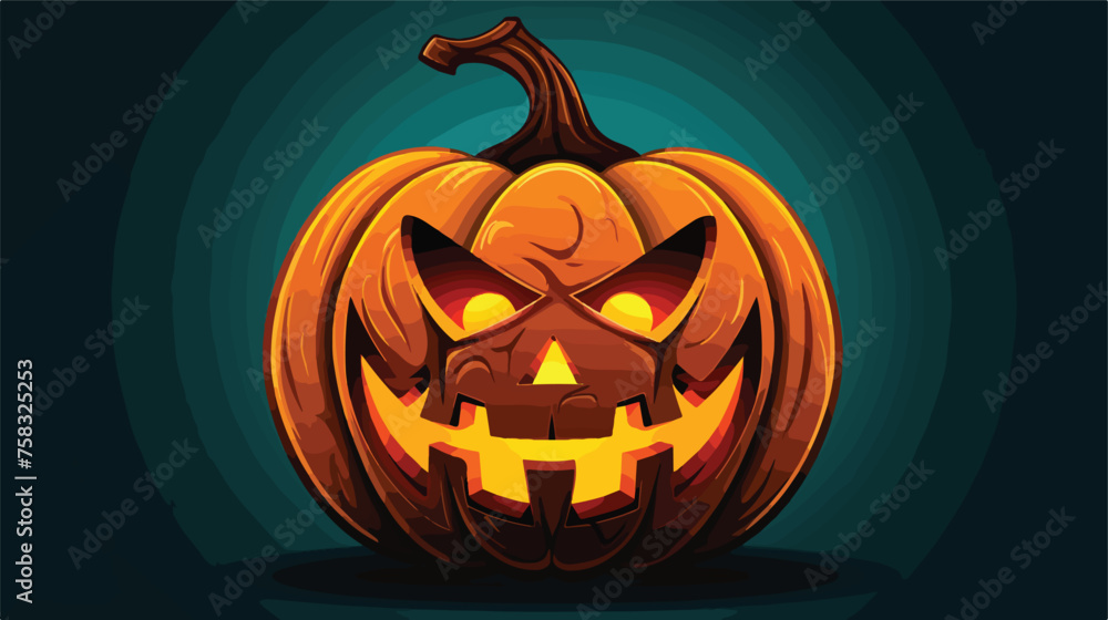 Flat icon A jack-o-lantern with a spooky face carve