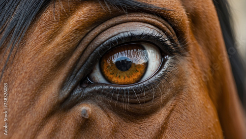 A close up of a brown horse's eye. © Noman