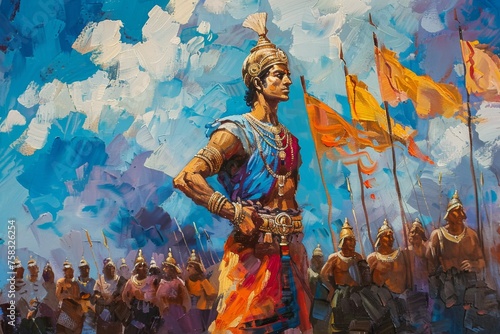 Ashoka the Great Indian Emperor standing with historical Maurya dynasty attributes