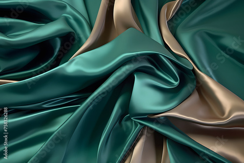 green and silver satin material with a lot of folds