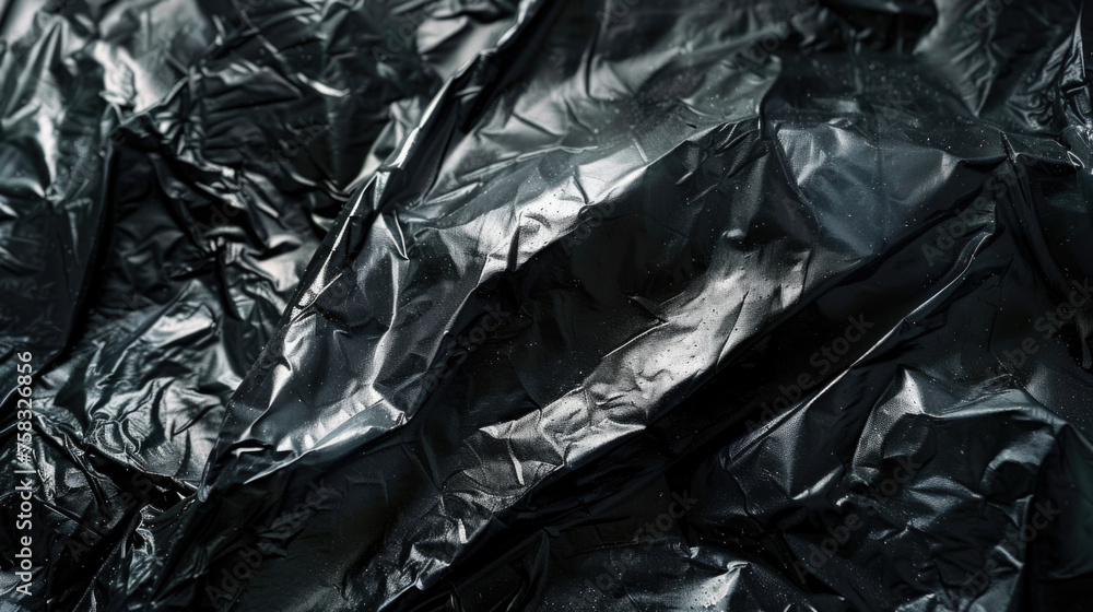 Detailed view of a black plastic bag. Perfect for environmental or waste management concepts Detailed view of a black plastic bag. Perfect for environmental or waste management concepts