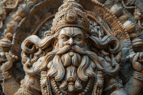 Brahma the Creator God in Hinduism depicted as an intricate Indian sculpture © Superhero Woozie