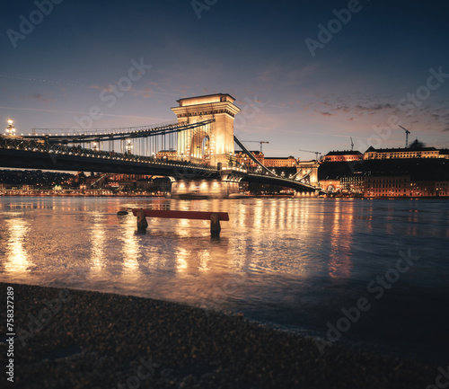 Chain Bridge in Budapest in blue hour