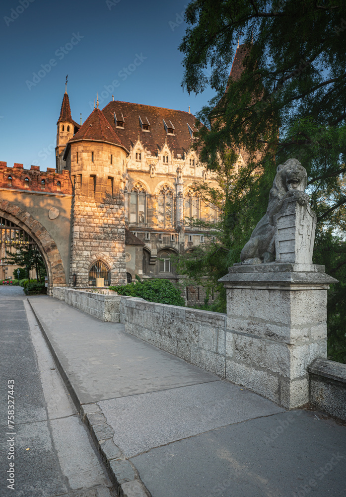 View on Vajdahunyad castle in the City Park of the Hungarian capital Budapest