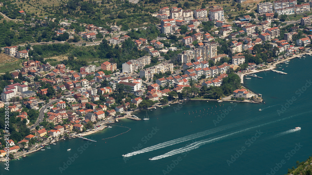 aerial view of a port country in montenegro near Kotor 
