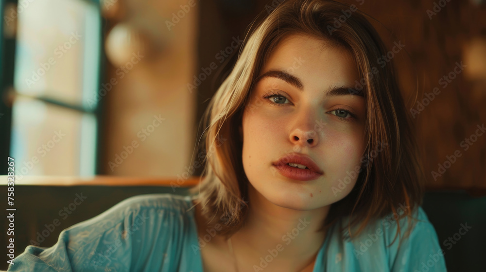Woman sitting in a booth with a cell phone, versatile image for various concepts Woman sitting in a booth with a cell phone, versatile image for various concepts